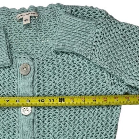 Banana Republic Crochet Sweater 3/4 Sleeves Mint Green Size Large Might Fit Med. - Picture 8 of 13
